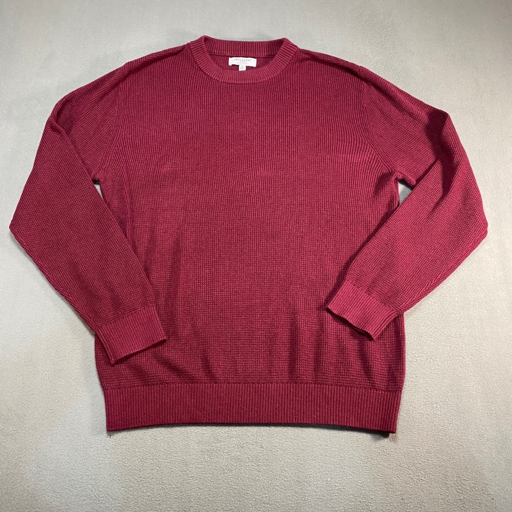 Precedent Sweater Mens XL Burgundy Waffle Knit Cashmere Blend Crew Neck Y25047